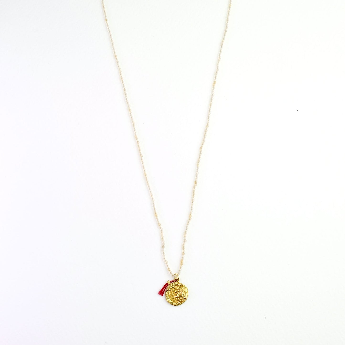 Citrine Necklace with Moon-Sun Pendant and Red Silk Thread for Luck