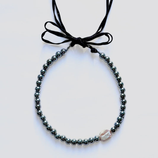 Hematite and Pearl Necklace