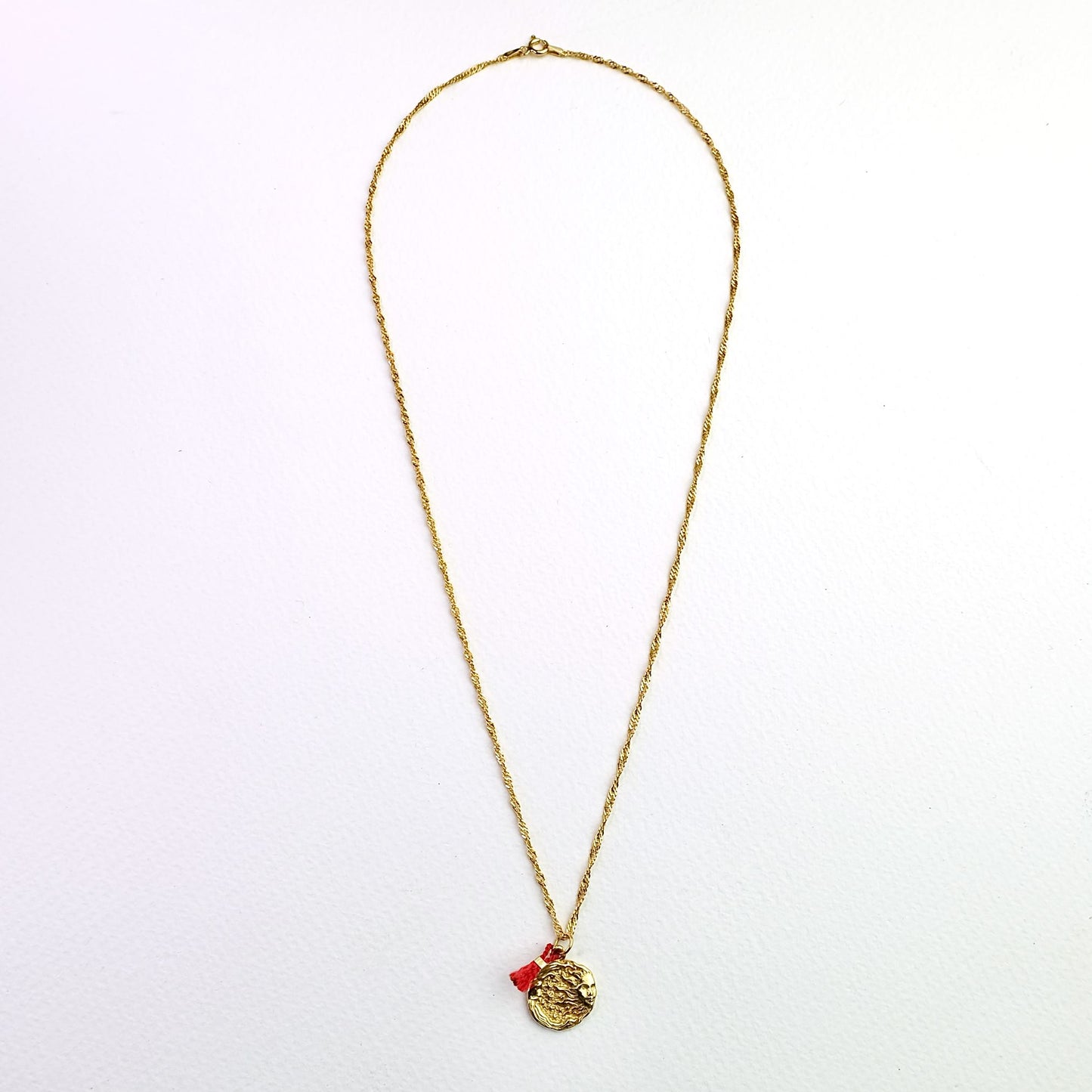 Moon-Sun Pendant Necklace with Red Silk Thread for Luck