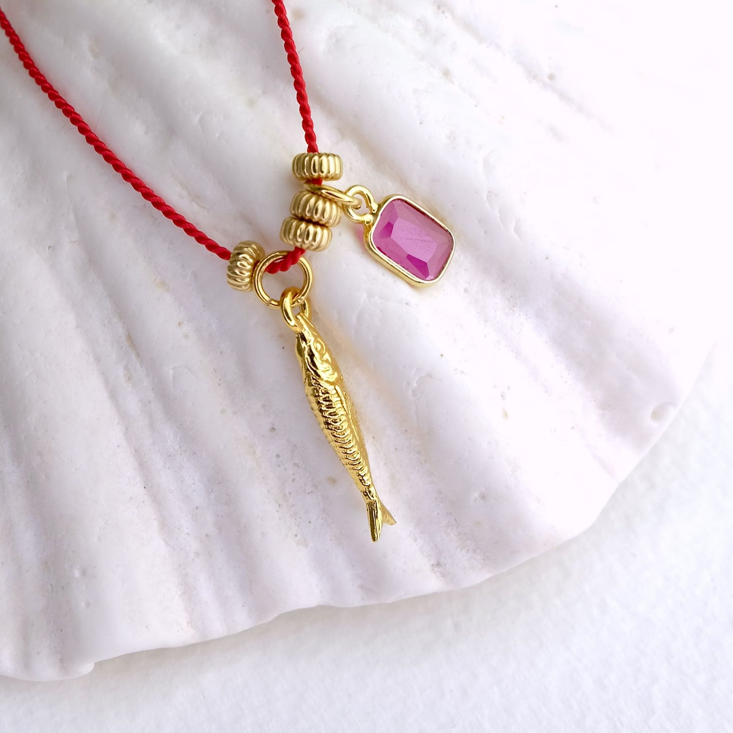 Ruby and Fish Silk Thread Necklace