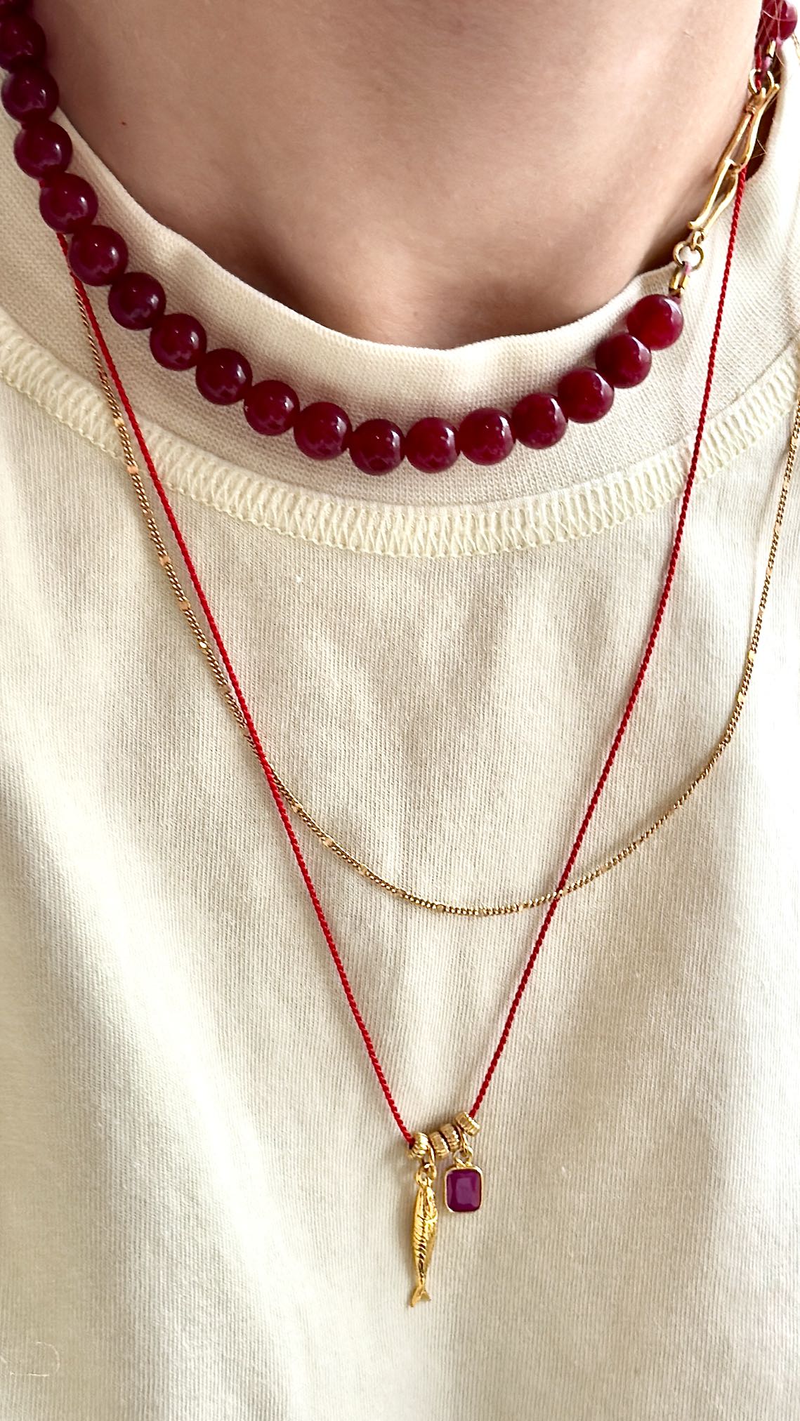 Ruby and Fish Silk Thread Necklace